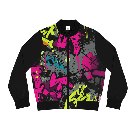 Unisex Graffiti-Style Bomber Jacket | Street Rules Bear Back Design