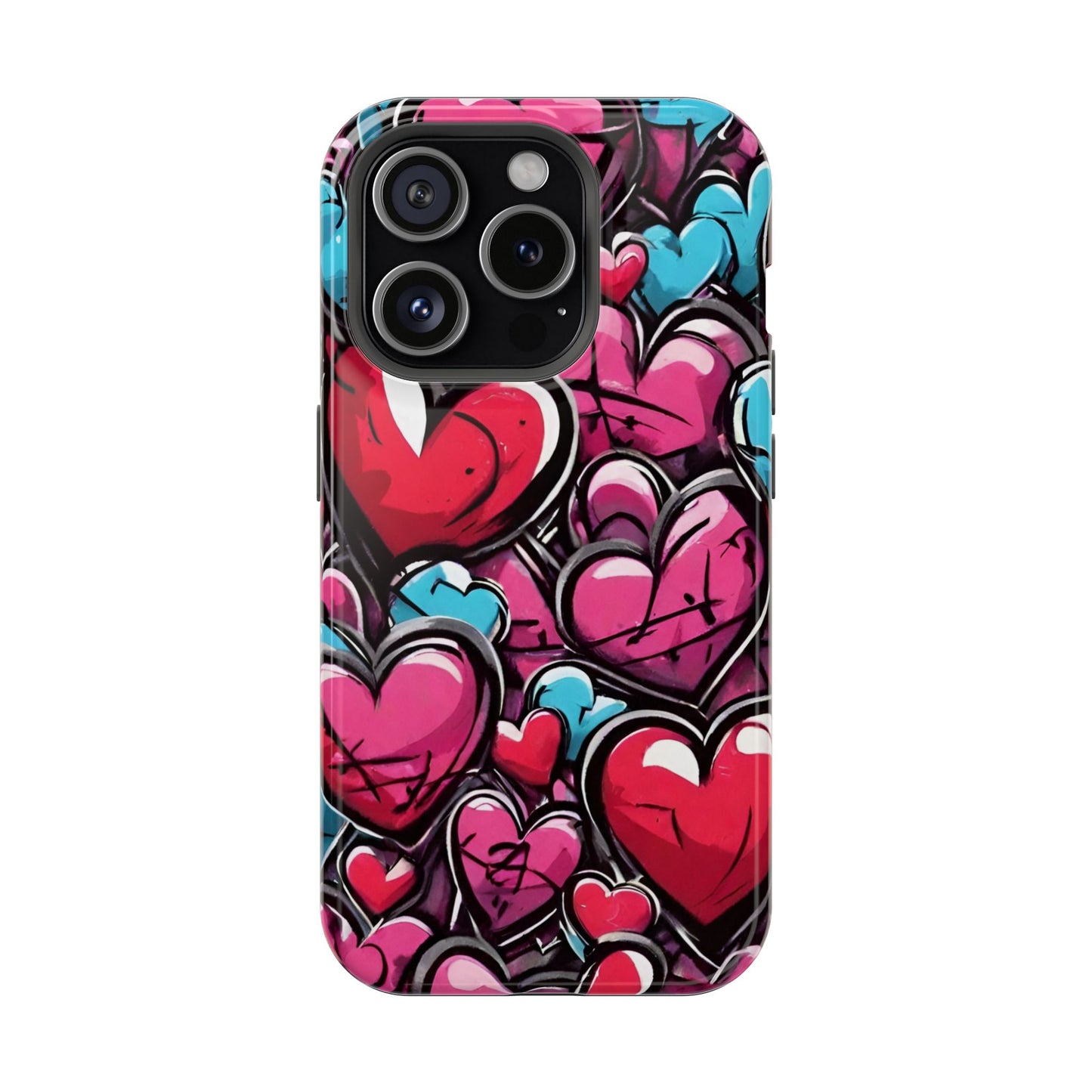 Express your Unique Style with our Graffiti Hearts Valentine's Day Phone Case - Compatible with iPhone 15, 14, and 13 | Magsafe Phone Case