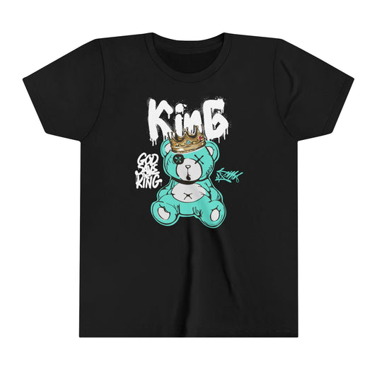 God Save The King Black Graffiti Kid Tee - Blue Bear Crowned Shirt