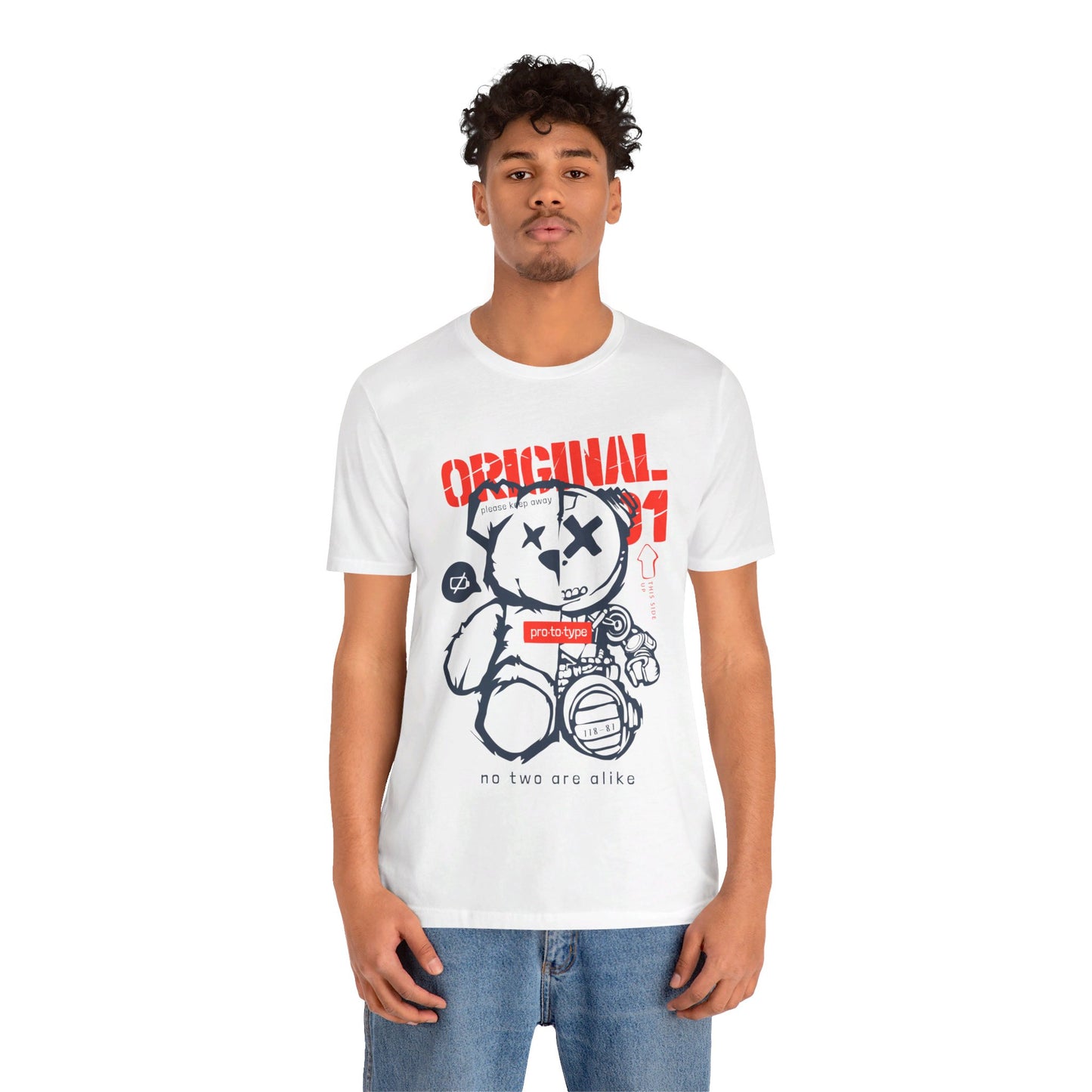 Prototype Original 1 White Unisex Tee - Graffiti Style Bear - Bold Red Font