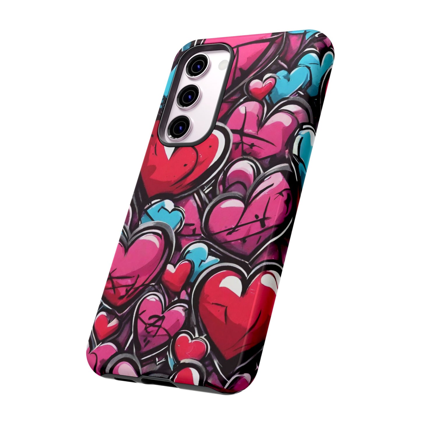 Express your Unique Style with our Graffiti Hearts Valentine's Day Phone Case - Compatible with Samsung Galaxy 23, 22, 20, and 10