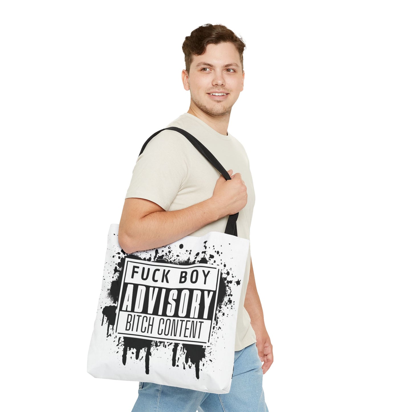 Graffiti Style Fuck Boy Advisory Tote Bag with Bold Wording - Bitch Content | Edgy Graffiti Tote Bag for Statement Lovers