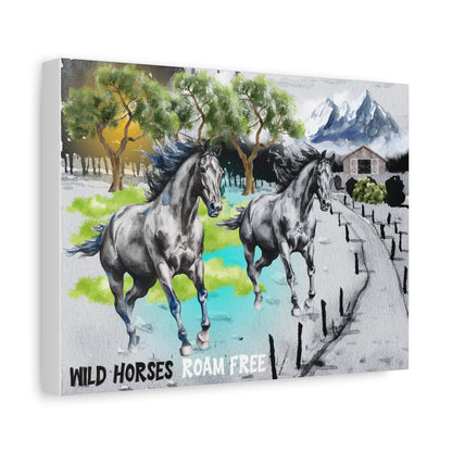 Wild Horses Roam Free Canvas Art - Rustic Nature Decor for Animal Lovers