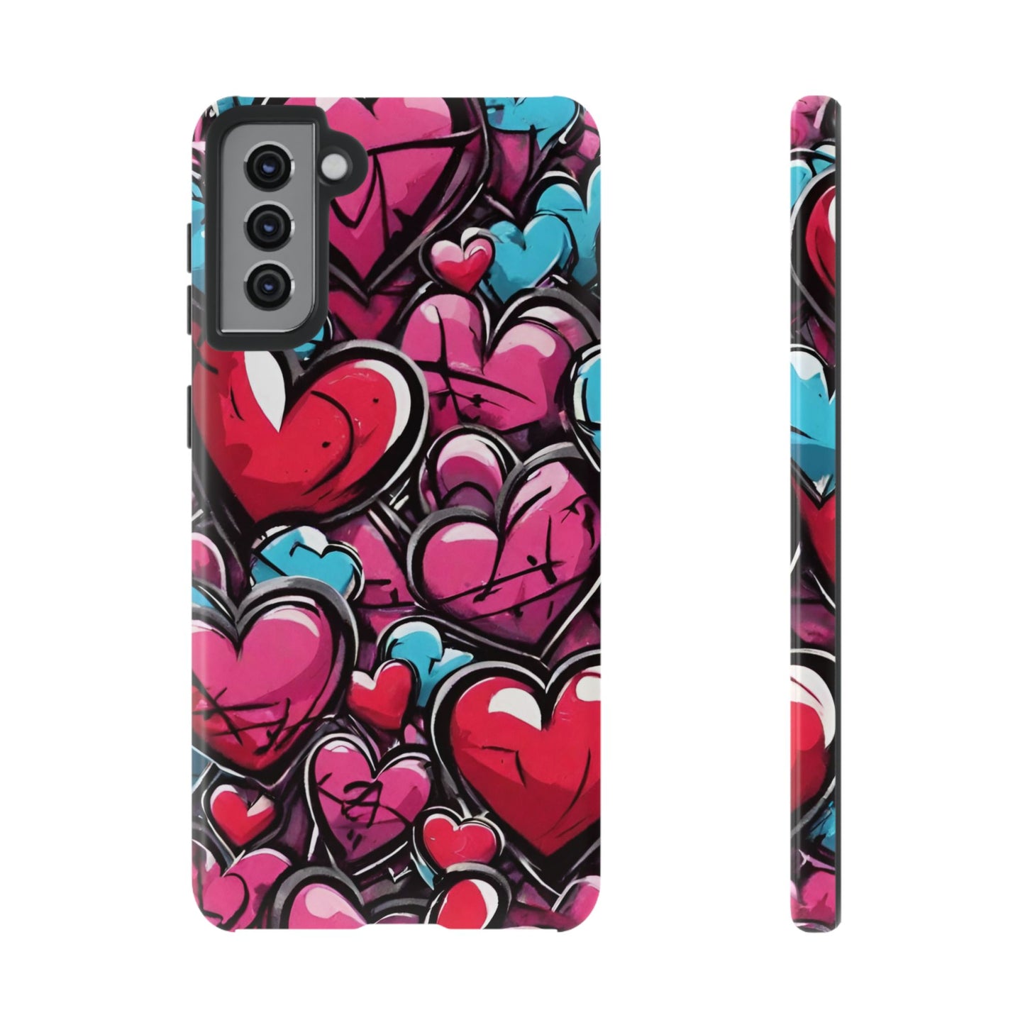 Express your Unique Style with our Graffiti Hearts Valentine's Day Phone Case - Compatible with Samsung Galaxy 23, 22, 20, and 10