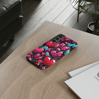 Express your Unique Style with our Graffiti Hearts Valentine's Day Phone Case - Compatible with Samsung Galaxy 23, 22, 20, and 10