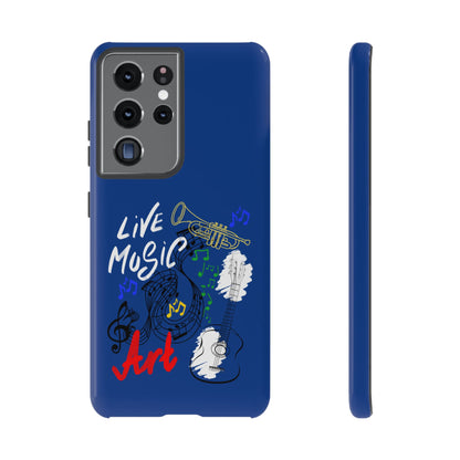 Dark Blue Live Music Art Samsung Galaxy Phone Case with Colorful Music Notes