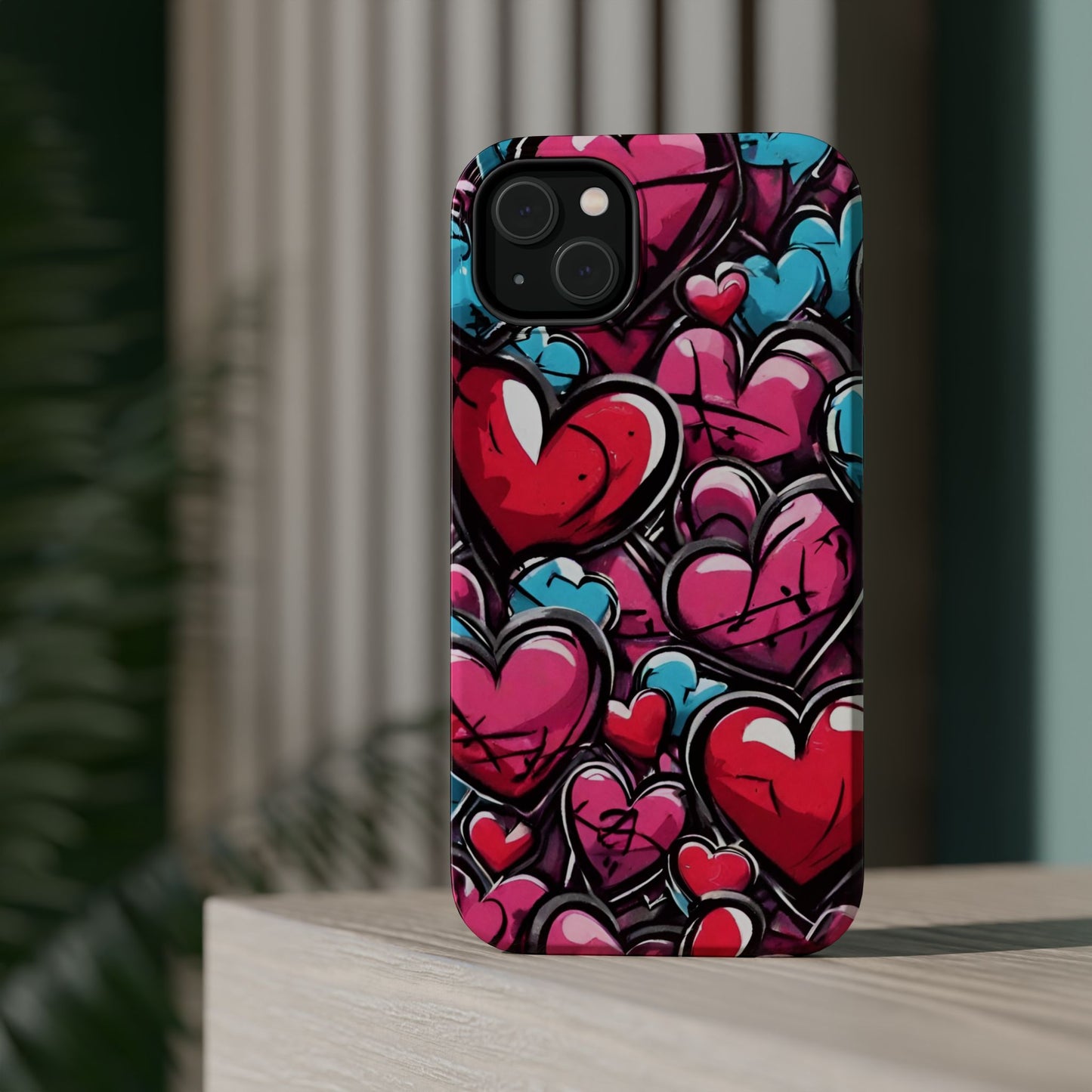 Express your Unique Style with our Graffiti Hearts Valentine's Day Phone Case - Compatible with iPhone 15, 14, and 13 | Magsafe Phone Case