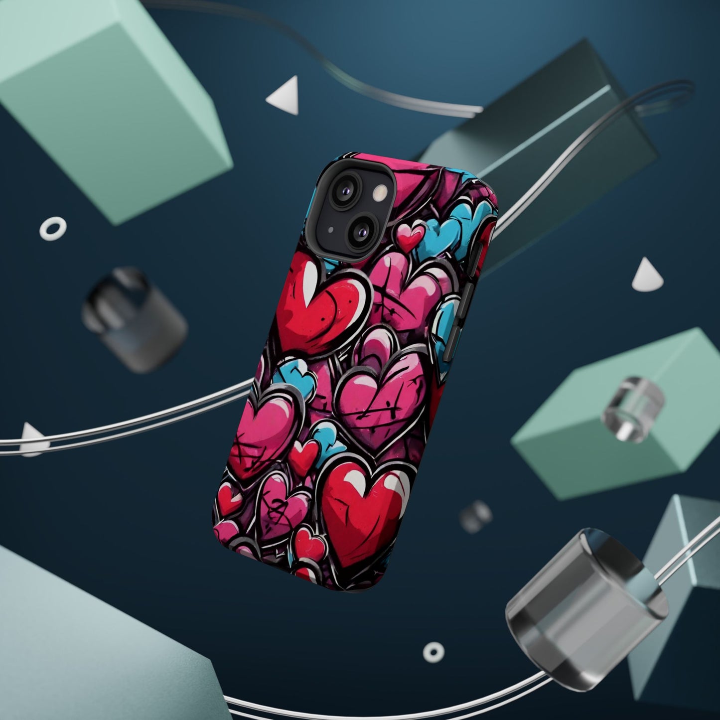 Express your Unique Style with our Graffiti Hearts Valentine's Day Phone Case - Compatible with iPhone 15, 14, and 13 | Magsafe Phone Case