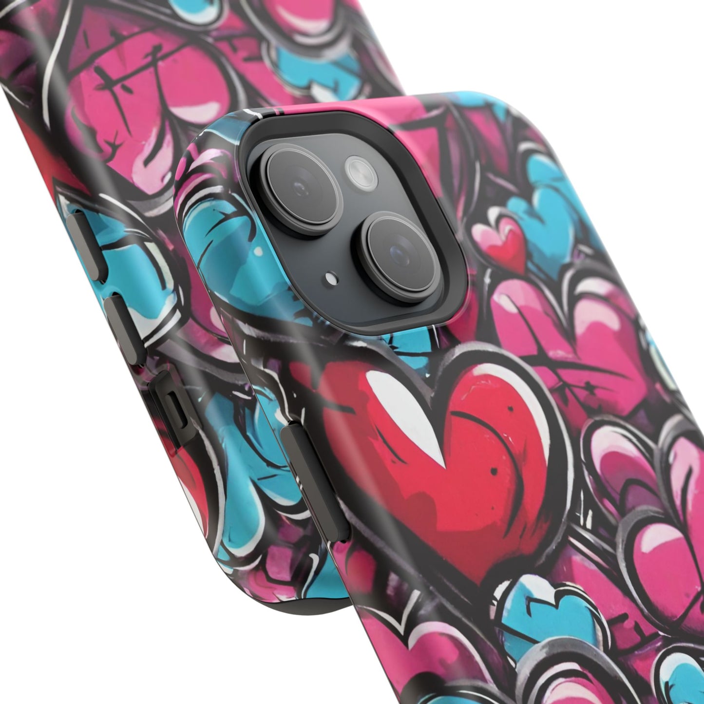 Express your Unique Style with our Graffiti Hearts Valentine's Day Phone Case - Compatible with iPhone 15, 14, and 13 | Magsafe Phone Case