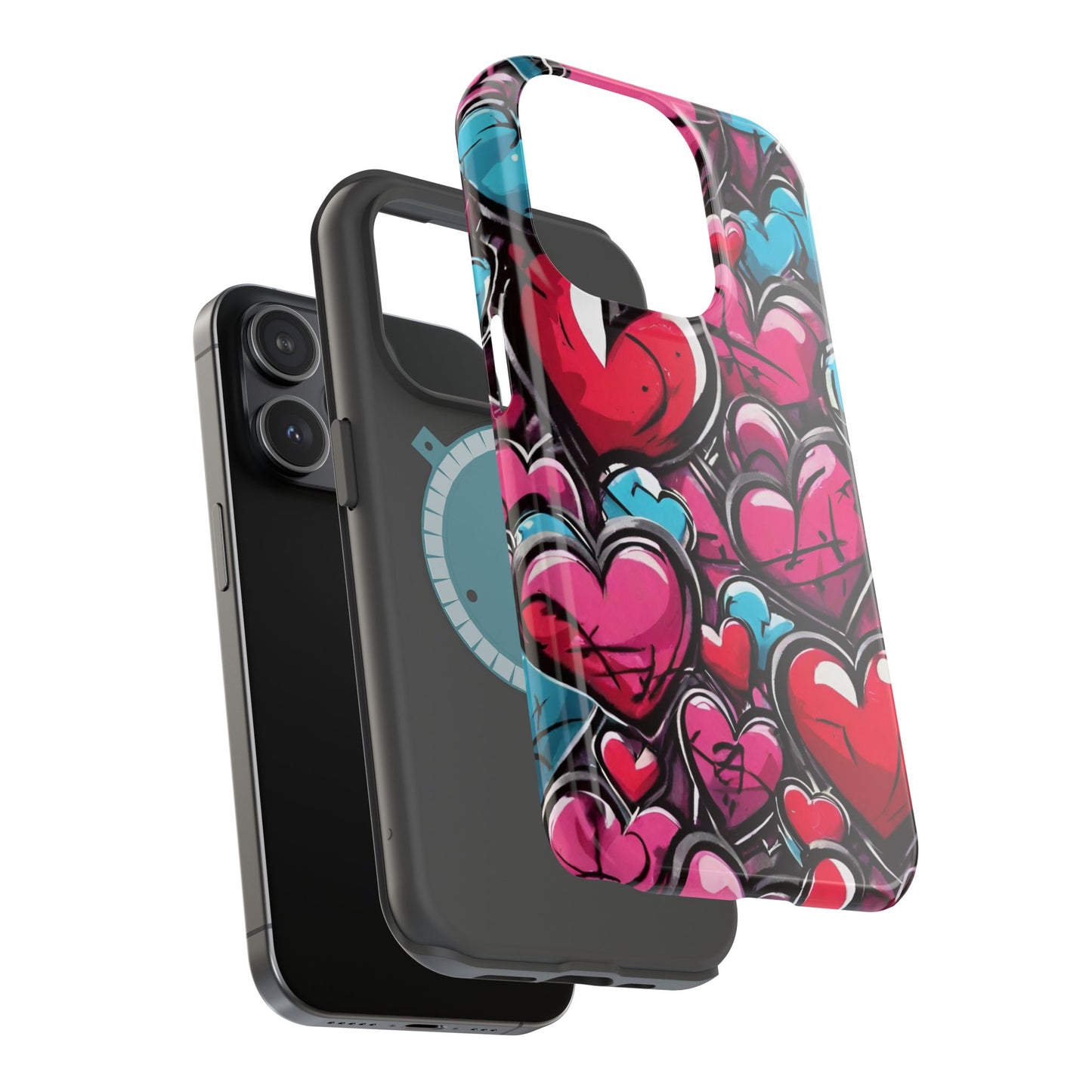 Express your Unique Style with our Graffiti Hearts Valentine's Day Phone Case - Compatible with iPhone 15, 14, and 13 | Magsafe Phone Case