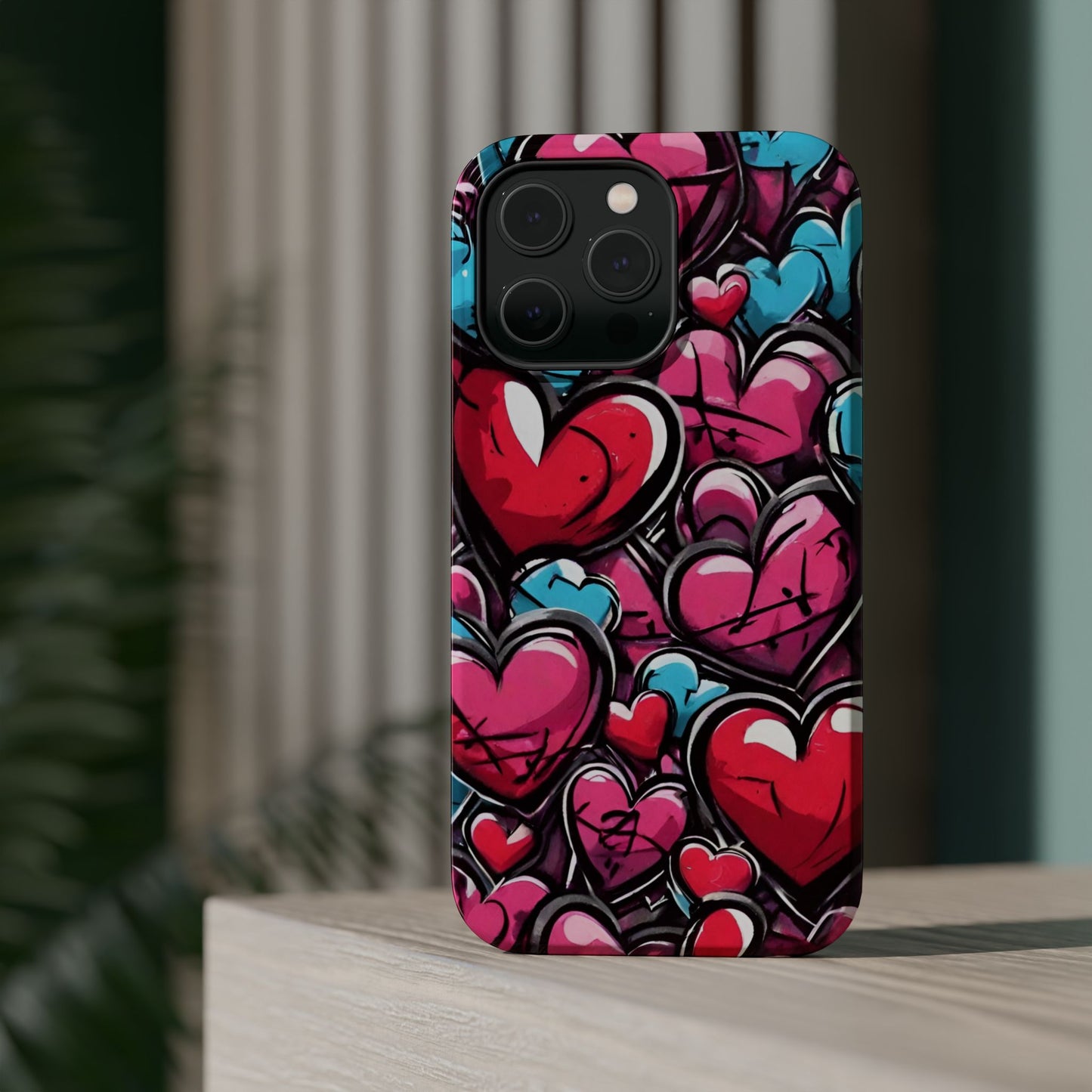 Express your Unique Style with our Graffiti Hearts Valentine's Day Phone Case - Compatible with iPhone 15, 14, and 13 | Magsafe Phone Case