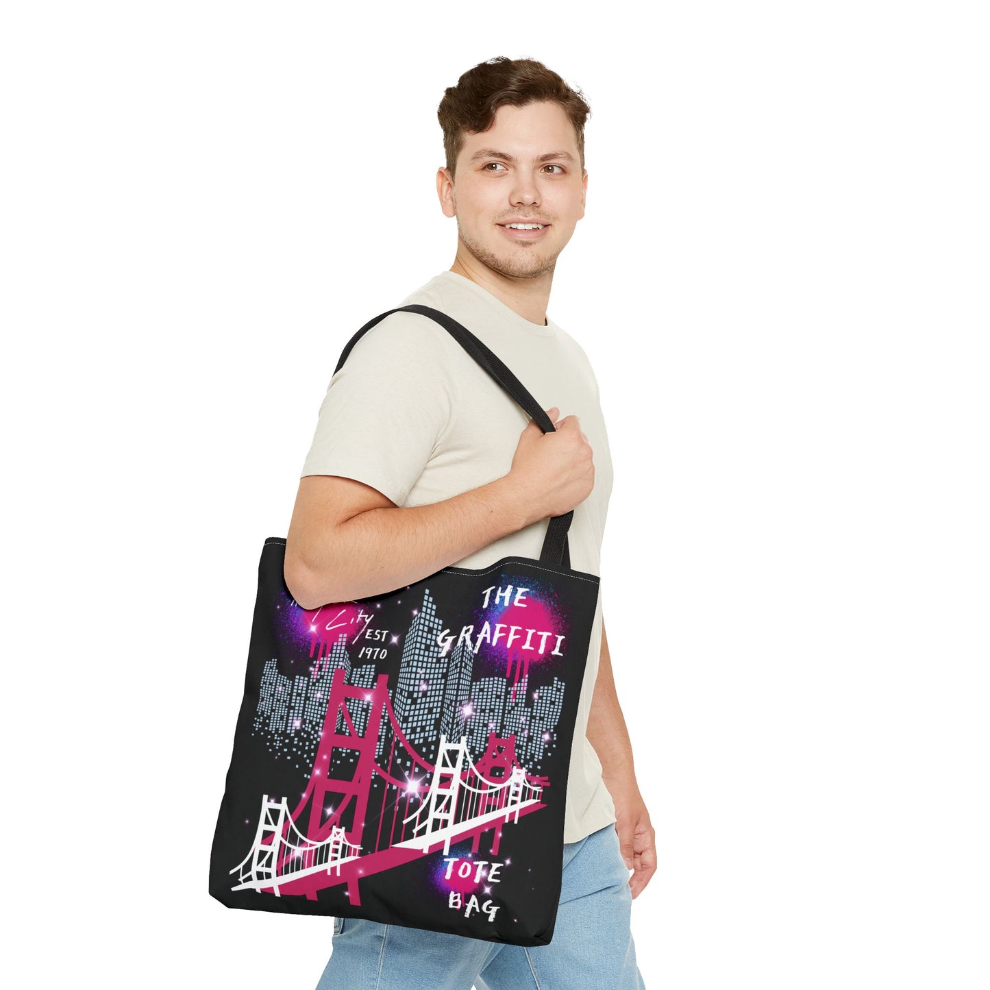 Fashionable Graffiti Tote Bag - Showstopping Black Design with Paint Splatter