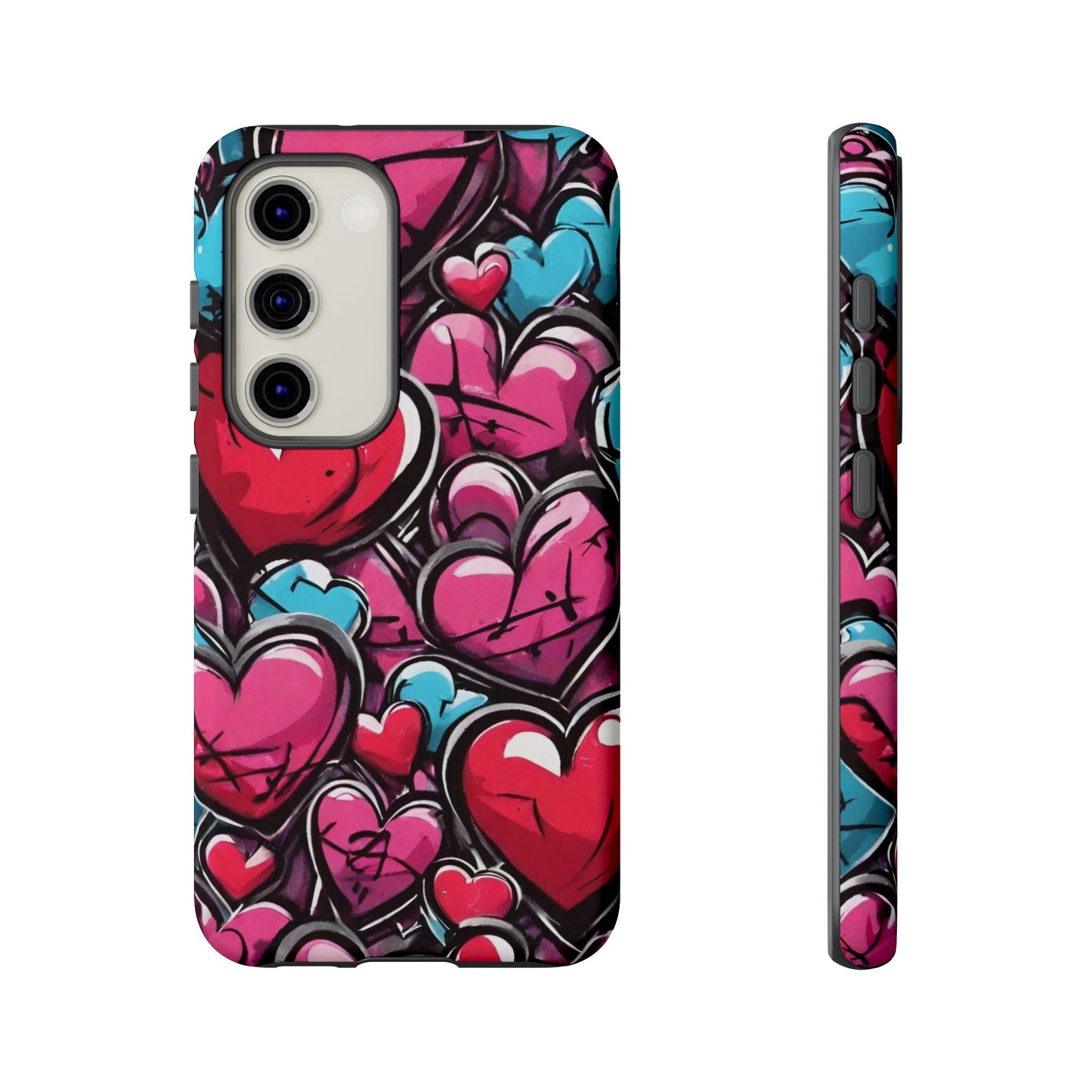 Express your Unique Style with our Graffiti Hearts Valentine's Day Phone Case - Compatible with Samsung Galaxy 23, 22, 20, and 10