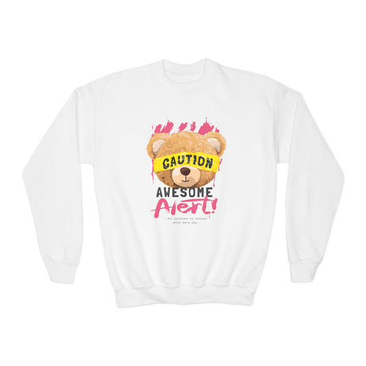 Kids Graffiti Bear Sweatshirt - Awesome Alert Design - White Pullover - Unique Children's Clothing