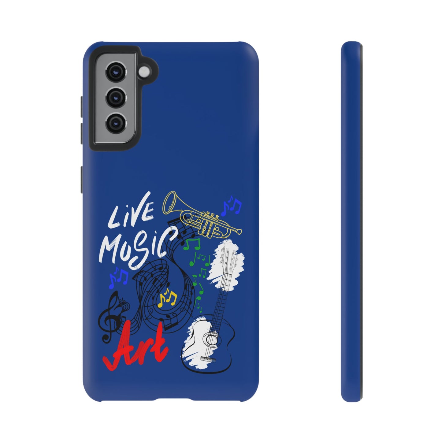 Dark Blue Live Music Art Samsung Galaxy Phone Case with Colorful Music Notes
