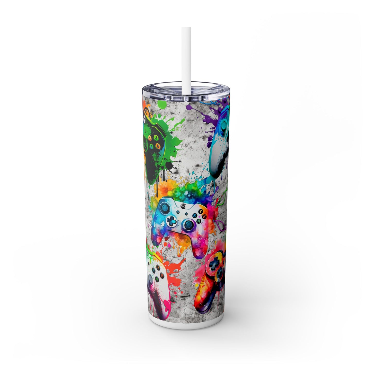 200z Game Controller Tumbler with Colorful Spray Paint - Unique Gamer Gift