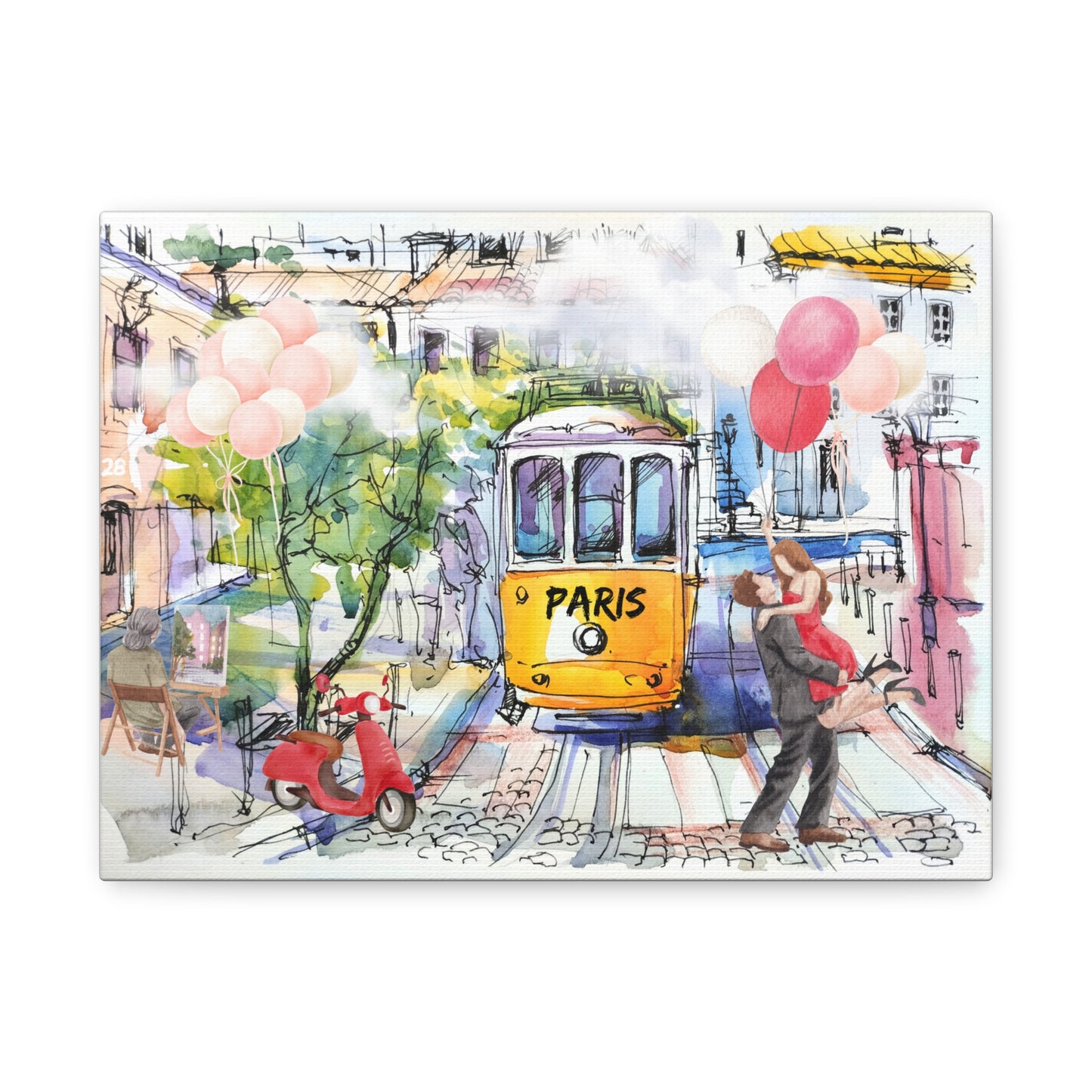 Parisian Romance Canvas Wall Art - Stretched Matte Print