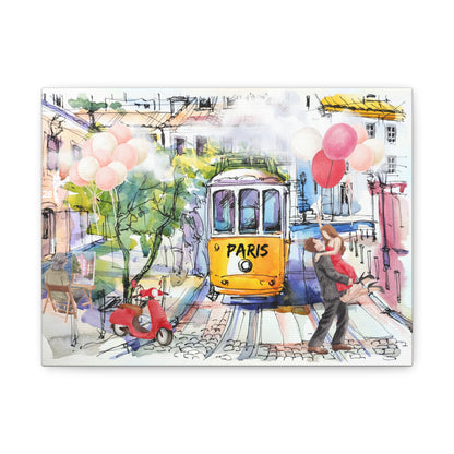 Parisian Romance Canvas Wall Art - Stretched Matte Print