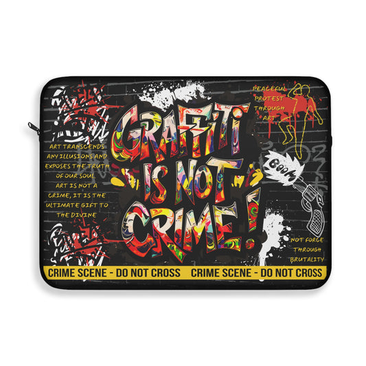 Graffiti Is Not Crime Laptop Sleeve - Peaceful Protest Through Art - Black, Red, White Paint Splatter