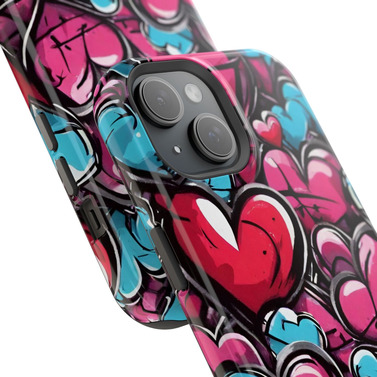 Express your Unique Style with our Graffiti Hearts Valentine's Day Phone Case - Compatible with iPhone 15, 14, and 13 | Magsafe Phone Case