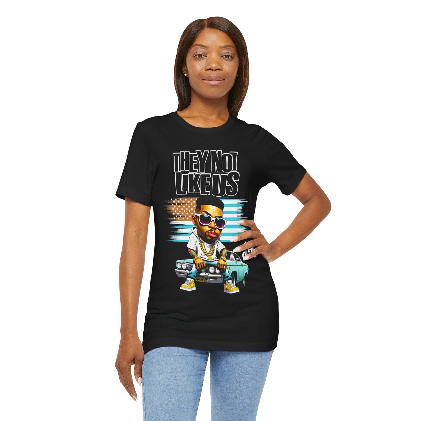 Hip-Hop Street Style: 'They Not Like Us' Black T-Shirt with Cartoon Character Design