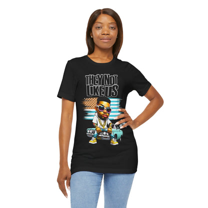 Hip-Hop Street Style: 'They Not Like Us' Black T-Shirt with Cartoon Character Design