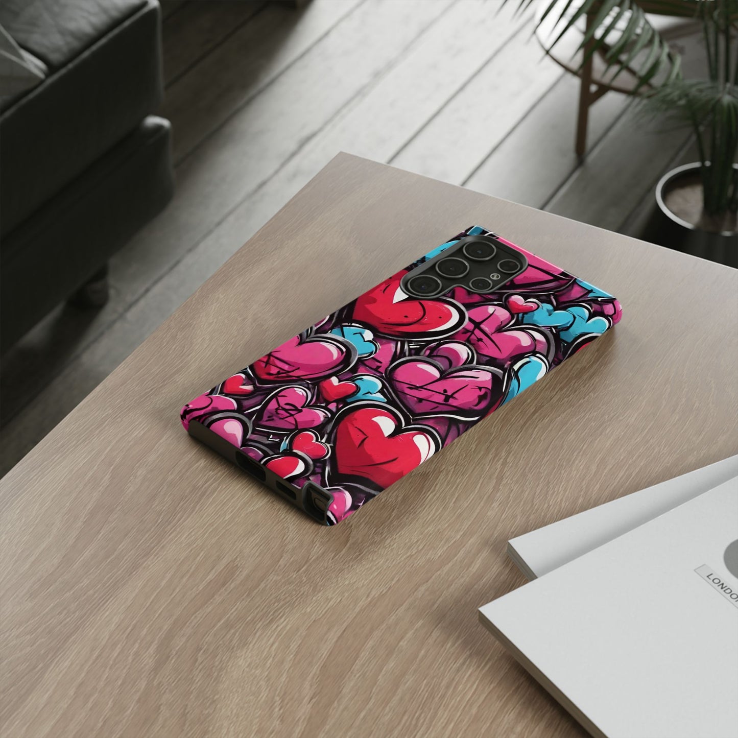 Express your Unique Style with our Graffiti Hearts Valentine's Day Phone Case - Compatible with Samsung Galaxy 23, 22, 20, and 10