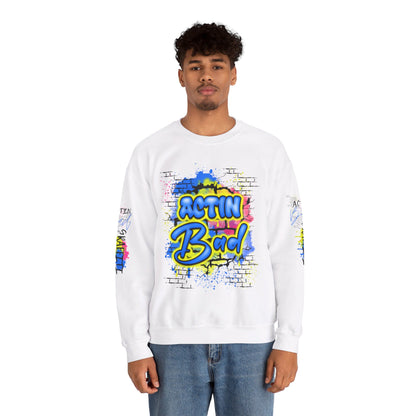 Limited Edition 'Actin Bad' Spray Paint Graffiti Style Sweatshirt - Pink, Blue, Yellow - Artistic Fashion Statement