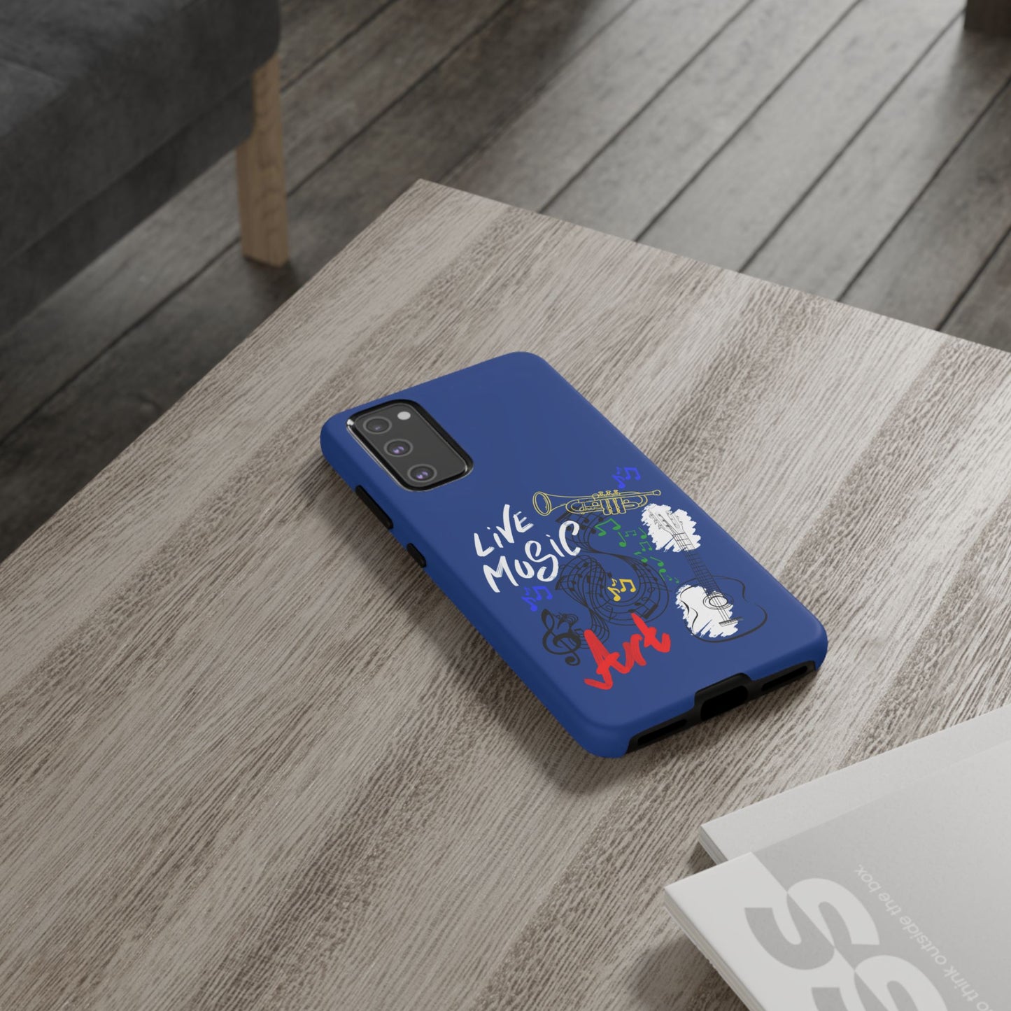 Dark Blue Live Music Art Samsung Galaxy Phone Case with Colorful Music Notes