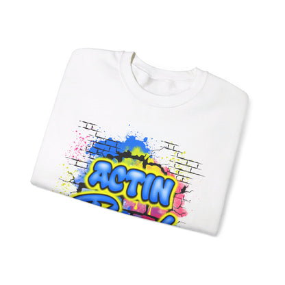 Limited Edition 'Actin Bad' Spray Paint Graffiti Style Sweatshirt - Pink, Blue, Yellow - Artistic Fashion Statement