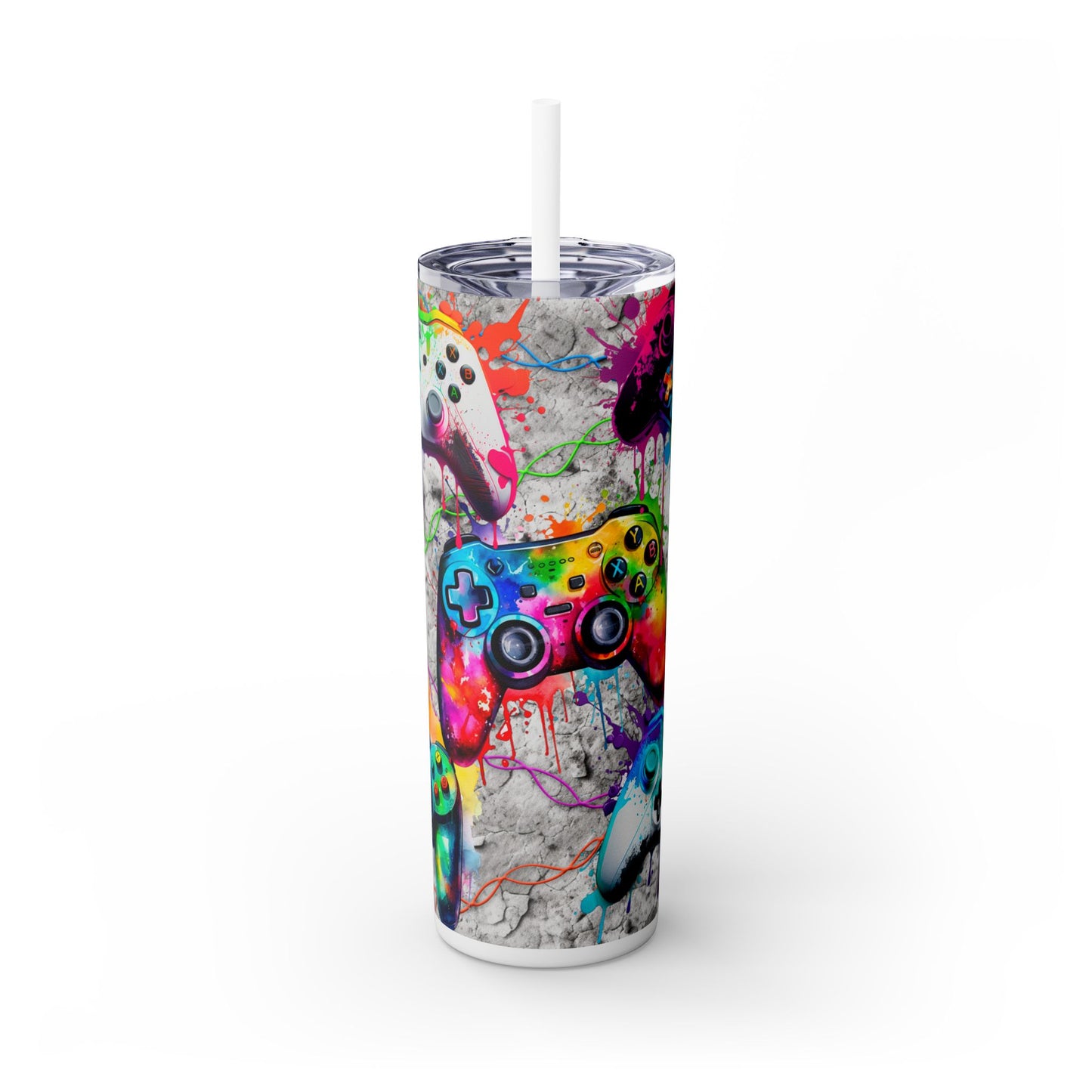 200z Game Controller Tumbler with Colorful Spray Paint - Unique Gamer Gift