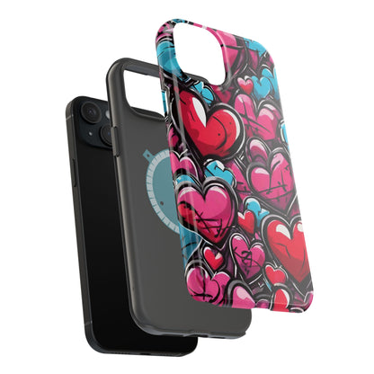 Express your Unique Style with our Graffiti Hearts Valentine's Day Phone Case - Compatible with iPhone 15, 14, and 13 | Magsafe Phone Case