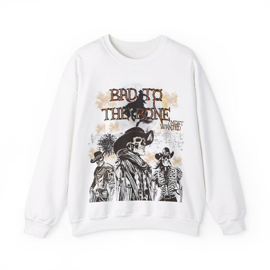 Wild West Dreams: White Sweatshirt with Cowboy Skeletons - Halloween Cowboy Western Sweatshirt!