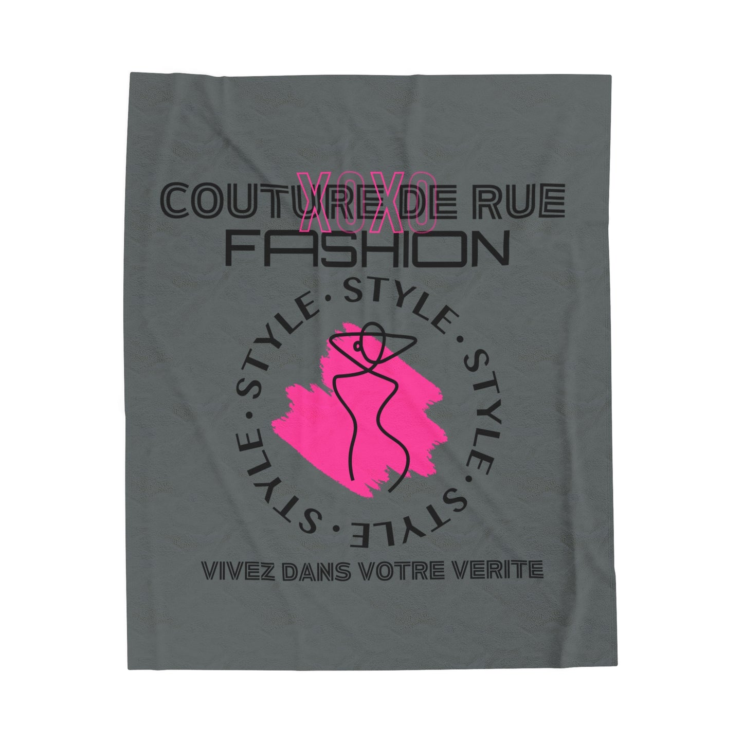 Fashionable XOXO Graphic Creative Expression Blanket - Dark Grey Couture De Rue Pink Splattered Plush Velveteen Blanket