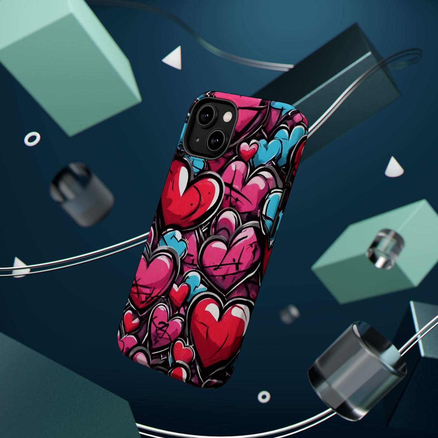 Express your Unique Style with our Graffiti Hearts Valentine's Day Phone Case - Compatible with iPhone 15, 14, and 13 | Magsafe Phone Case