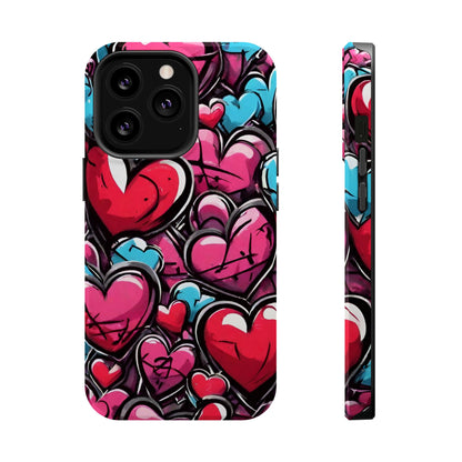 Express your Unique Style with our Graffiti Hearts Valentine's Day Phone Case - Compatible with iPhone 15, 14, and 13 | Magsafe Phone Case