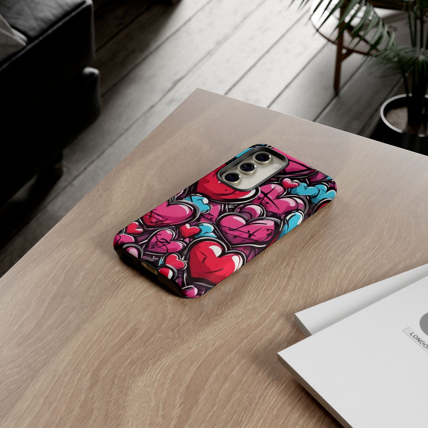 Express your Unique Style with our Graffiti Hearts Valentine's Day Phone Case - Compatible with Samsung Galaxy 23, 22, 20, and 10