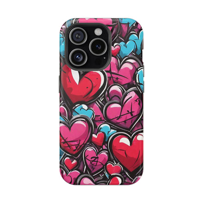 Express your Unique Style with our Graffiti Hearts Valentine's Day Phone Case - Compatible with iPhone 15, 14, and 13 | Magsafe Phone Case