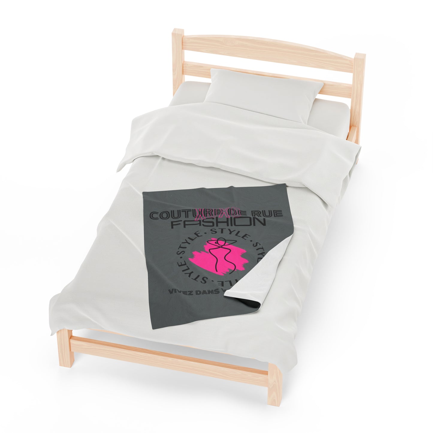 Fashionable XOXO Graphic Creative Expression Blanket - Dark Grey Couture De Rue Pink Splattered Plush Velveteen Blanket