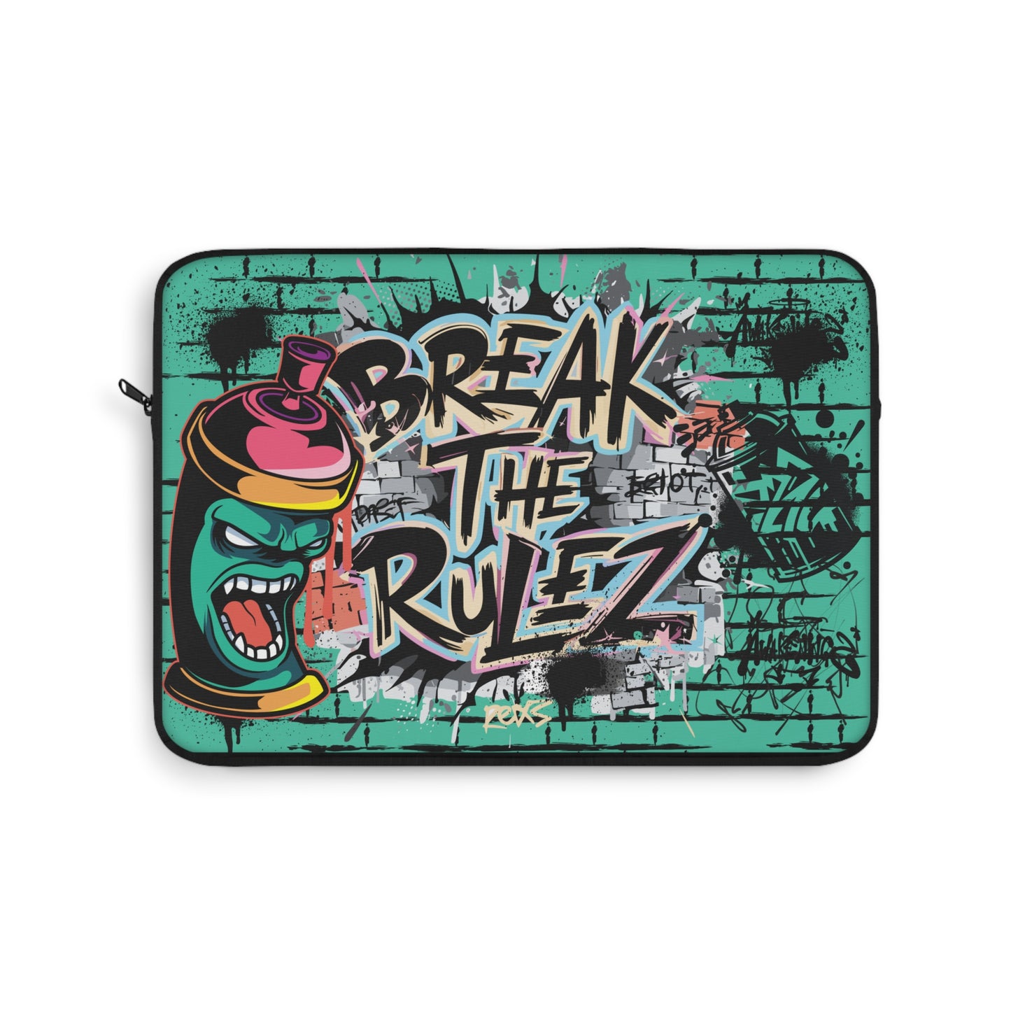 Graffiti Style Laptop Sleeve - Blue Break the Rulz Design for Ultimate Protection