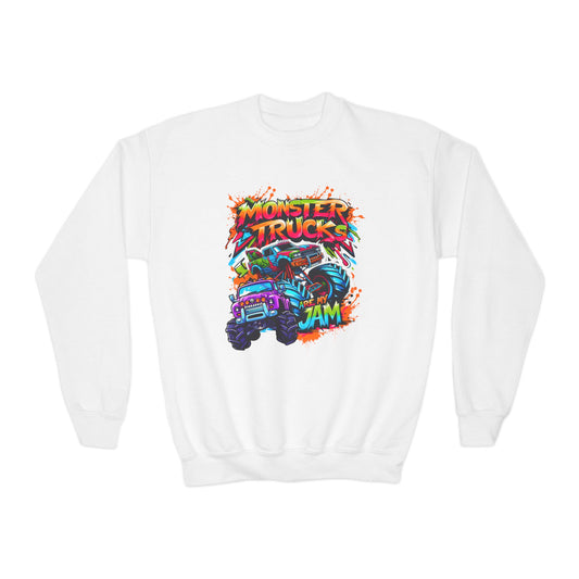 Graffiti Style Monster Trucks Kid Sweatshirt - High-Speed Racing Adventure Wear