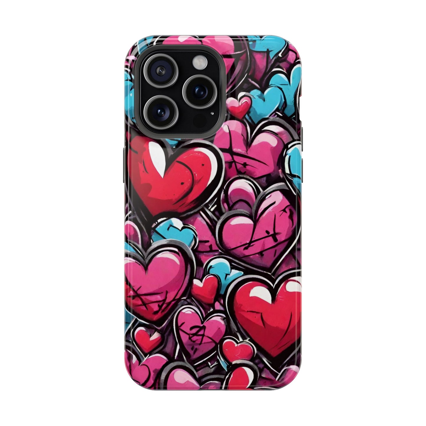 Express your Unique Style with our Graffiti Hearts Valentine's Day Phone Case - Compatible with iPhone 15, 14, and 13 | Magsafe Phone Case