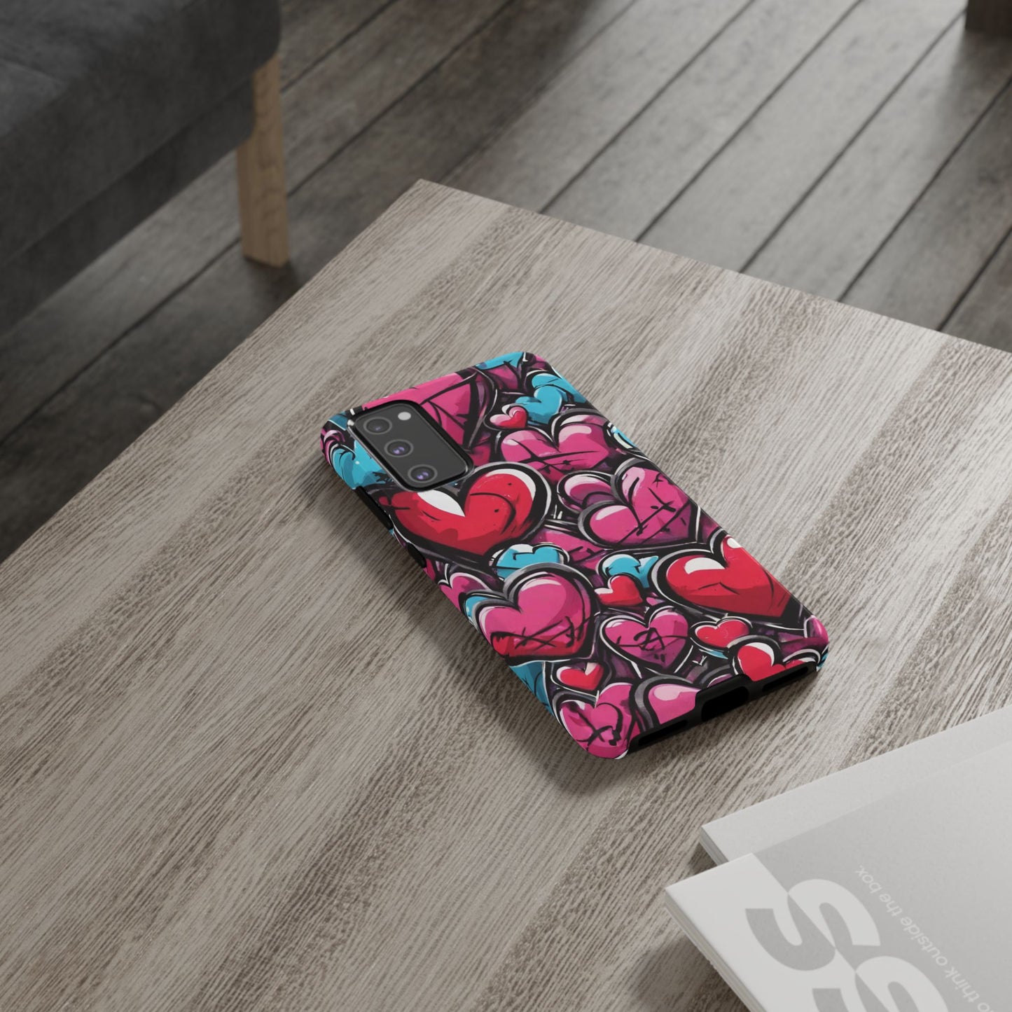 Express your Unique Style with our Graffiti Hearts Valentine's Day Phone Case - Compatible with Samsung Galaxy 23, 22, 20, and 10