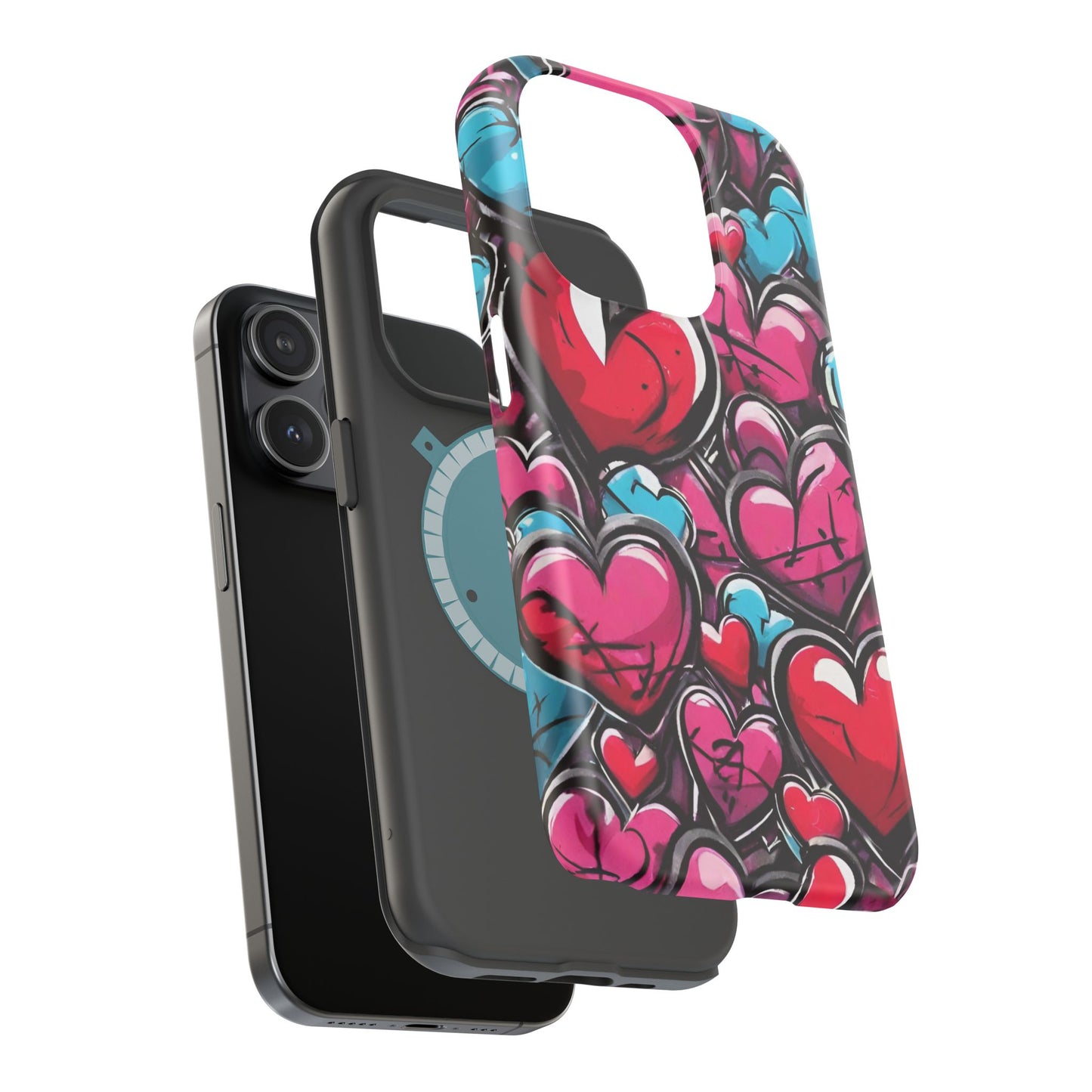 Express your Unique Style with our Graffiti Hearts Valentine's Day Phone Case - Compatible with iPhone 15, 14, and 13 | Magsafe Phone Case