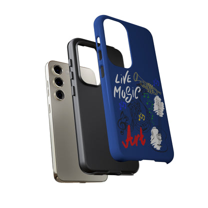 Dark Blue Live Music Art Samsung Galaxy Phone Case with Colorful Music Notes
