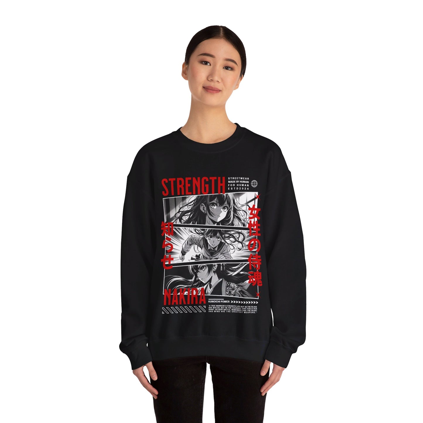 Strength Anime Character Sweatshirt with Motivational Courage Quote - Perfect Sweatshirt for Fashion Forward Anime Lovers