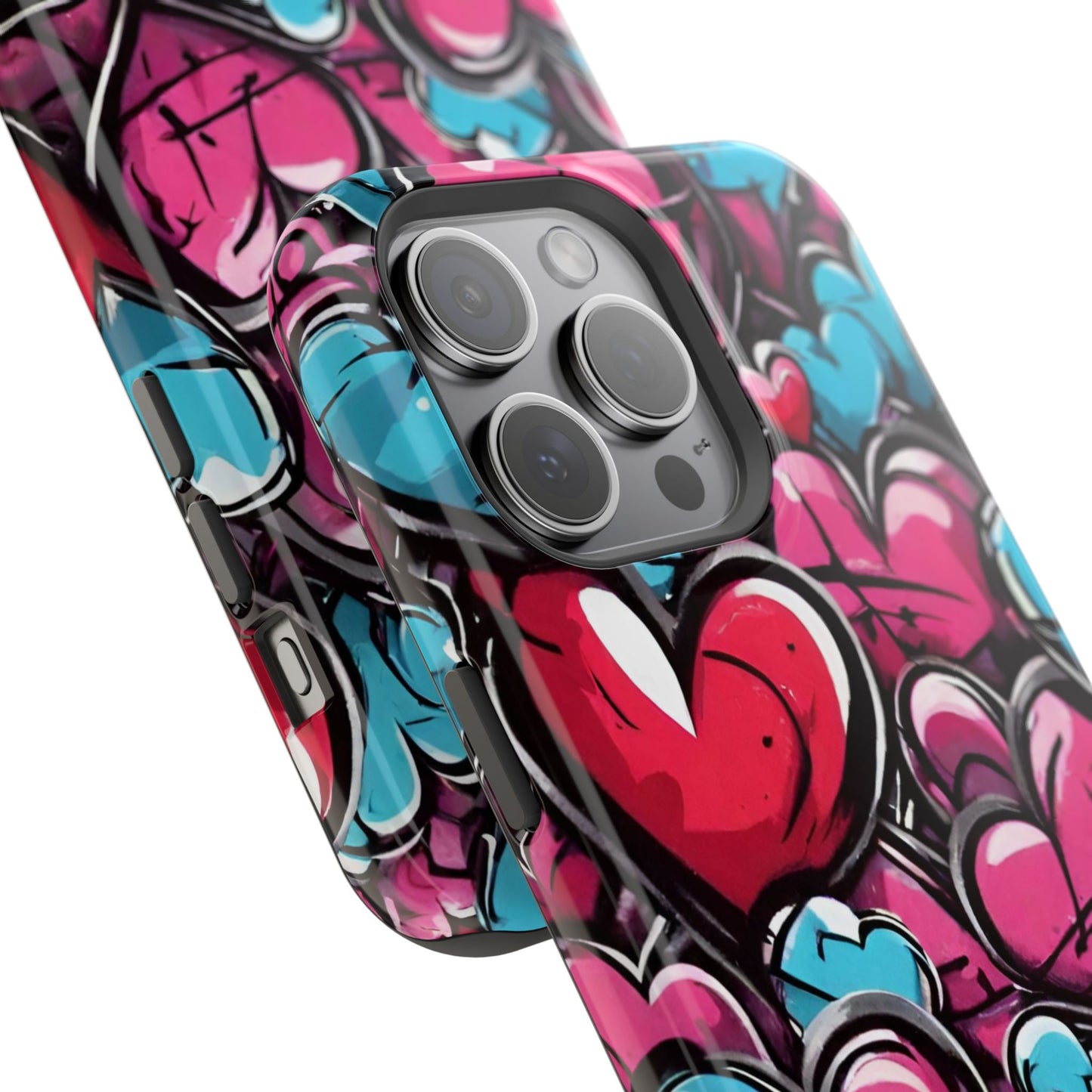 Express your Unique Style with our Graffiti Hearts Valentine's Day Phone Case - Compatible with iPhone 15, 14, and 13 | Magsafe Phone Case