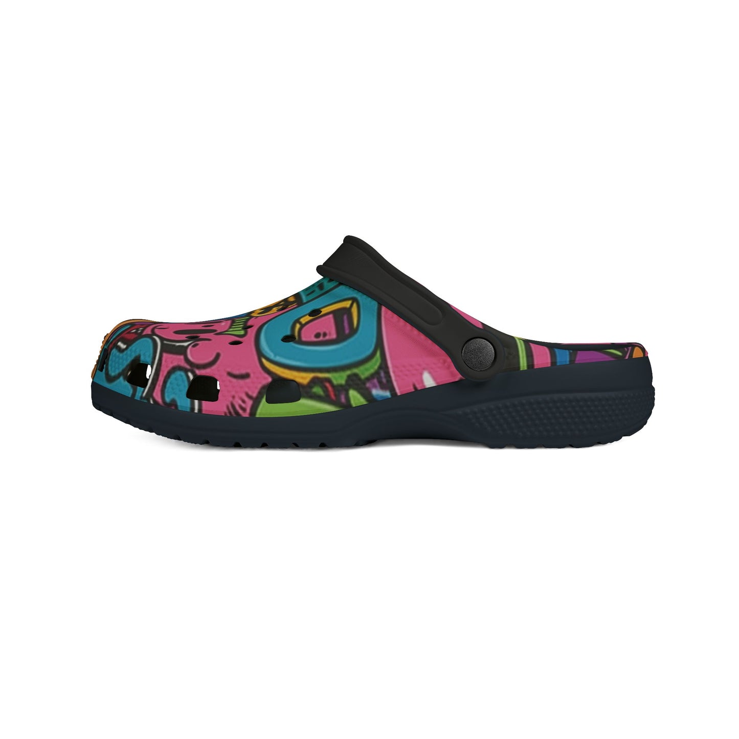 Colorful Melted Smiley Face Graffiti Print EVA Foam Rubber Shoes with Pink, Black, and Yellow – Fashion Forward Streetwear