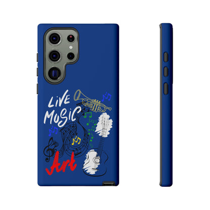 Dark Blue Live Music Art Samsung Galaxy Phone Case with Colorful Music Notes