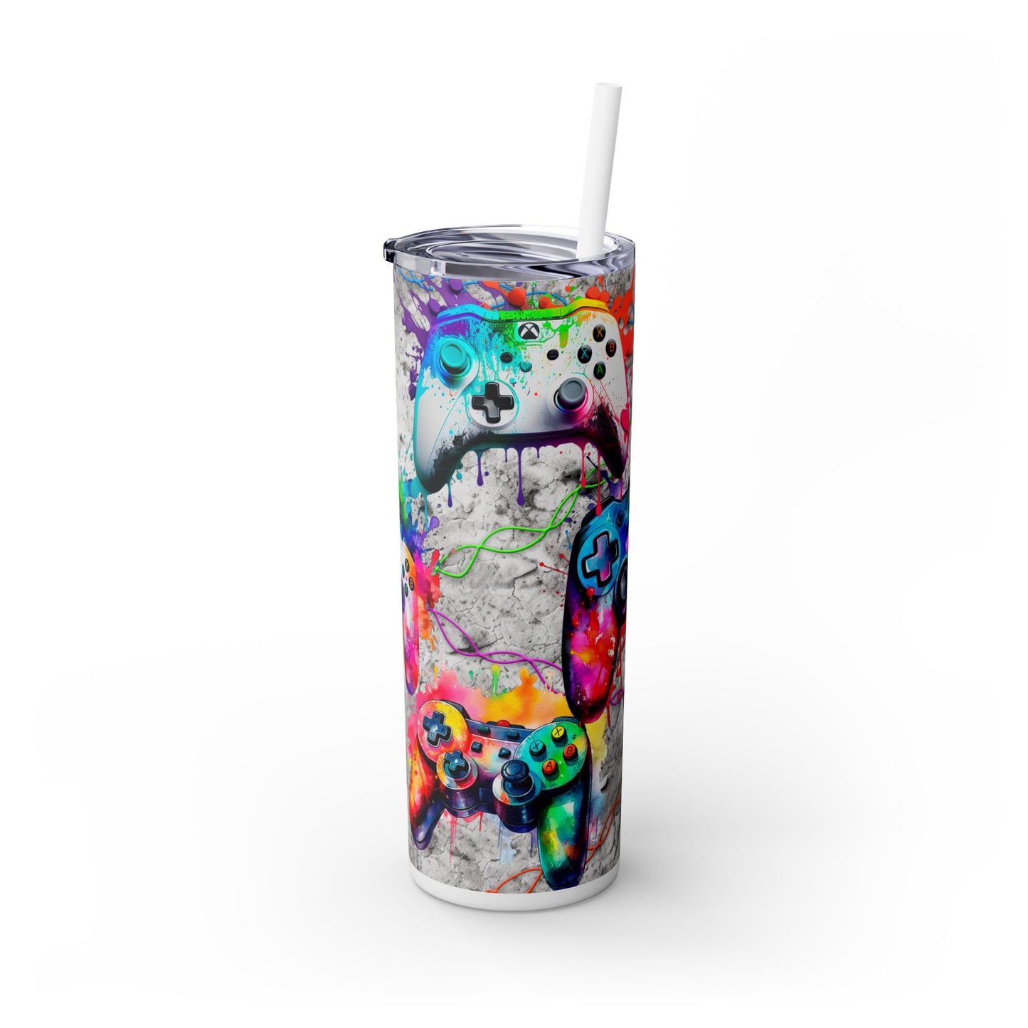 200z Game Controller Tumbler with Colorful Spray Paint - Unique Gamer Gift